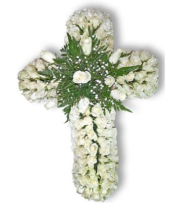 White Roses Cross Wreath